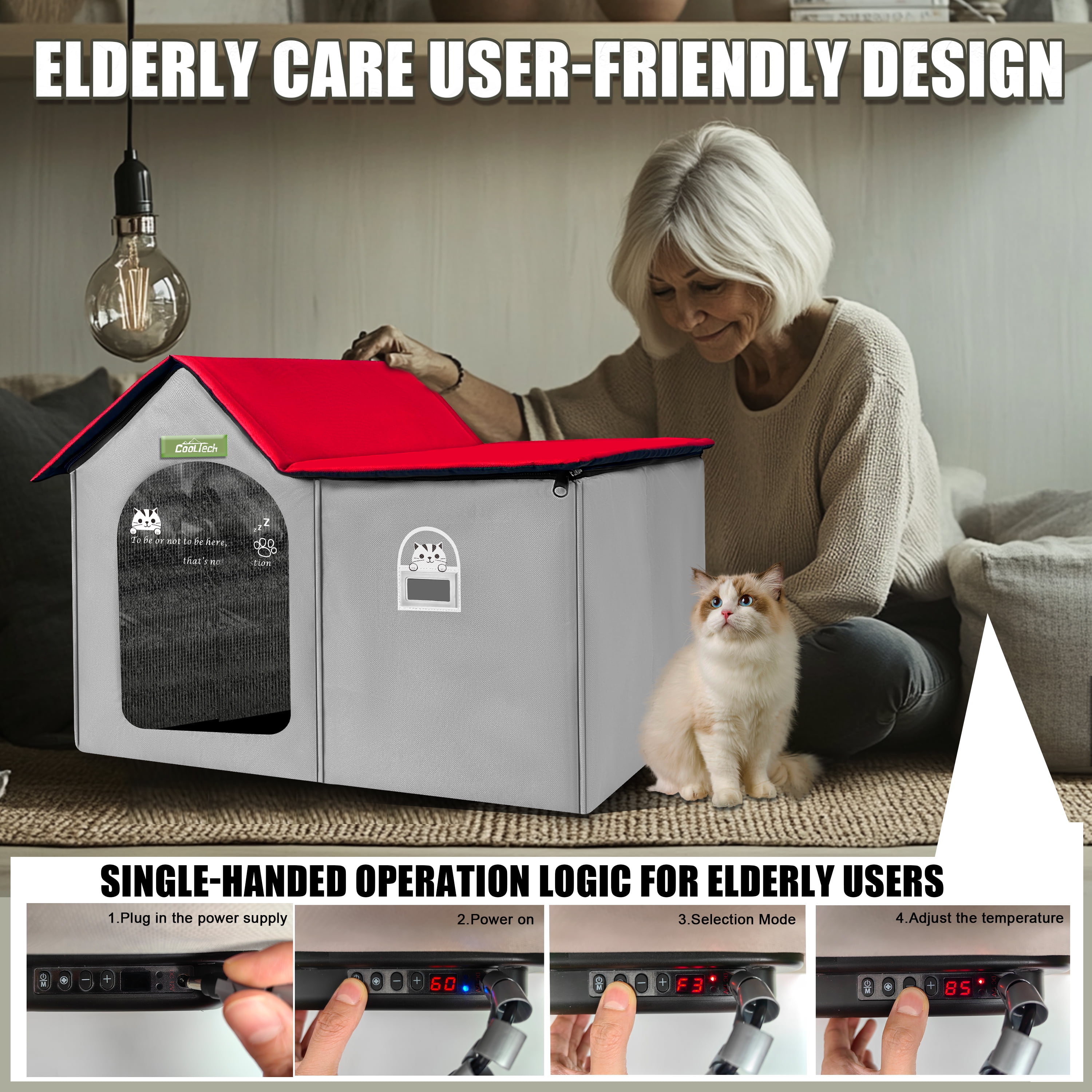 Cooling House for Cat, Air-Conditioned Room for Pet, Outdoor Heated Cat House Foldable Pet Air-Con House, with Cooling and Heating Function