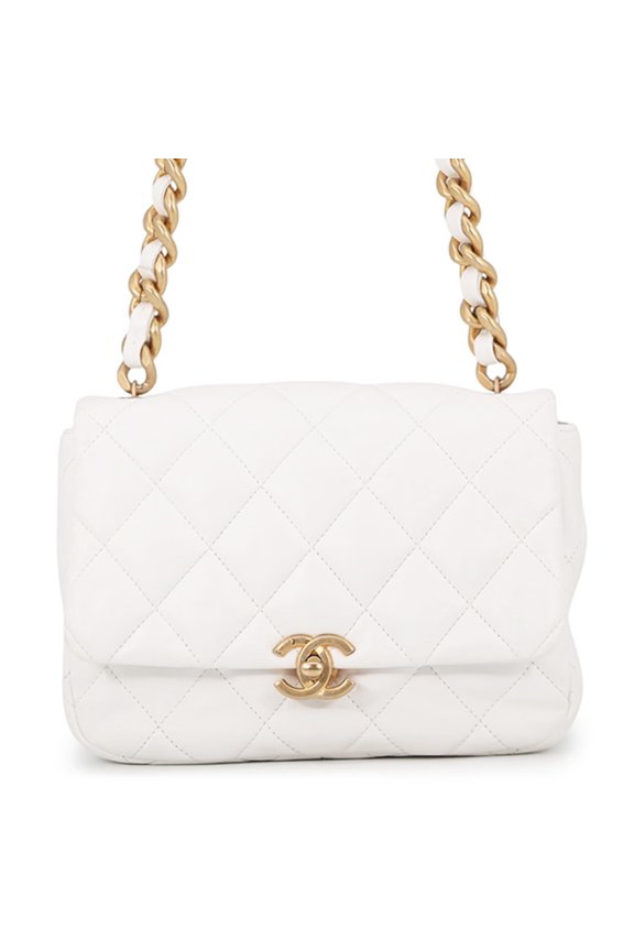 Pre-Owned Chanel Chain Shoulder Bag Small Matelass Coco Mark Lambskin AS3206 CHANEL White...