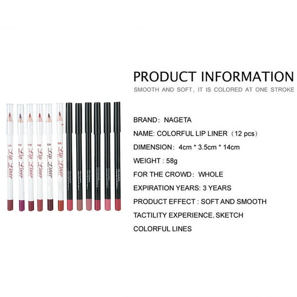Matte Lip Liner, Professional 12 Colors Lip Liner Set Easy To Draw For Makeup