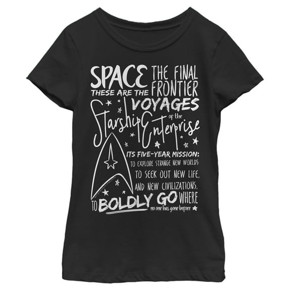 Girl's Star Trek 5-Year Mission Text Graphic Tee Black X Small