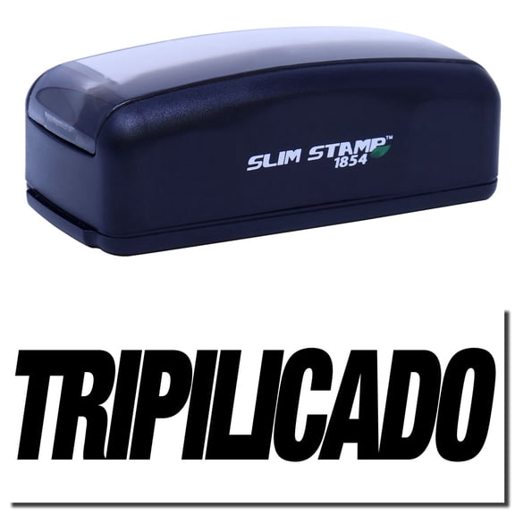 Large Pre-Inked Tripilicado Stamp, Slim 1854, Ultra Slim Design, Impression Size 1-13/16" by 2-1/2", Up to 25,000 Impressions - Black Ink
