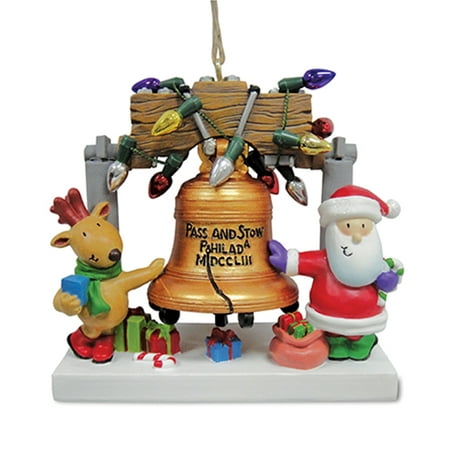 santa and reindeer at liberty bell resin christmas holiday cape shore christmas ornaments