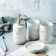 thumbnail image 1 of Juego de Accesorios de Mostrador de Baño, de Jabón Dispensador de Loción con Patrón de Mármol de Cerámica, Construcción Blanco 4 piezas Macarena Plato de jabón de baño, 1 of 7