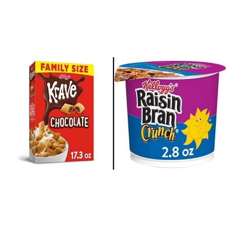 Kellogg's Krave Chocolate Cereal 17.3 oz & Kellogg's Raisin Bran Crunch Cereal Cup 2.8 oz