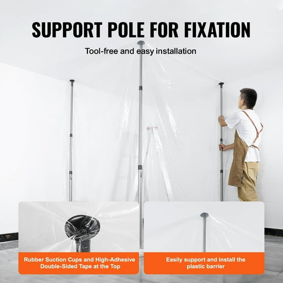 Painting Project Dust Barrier Poles, 10 Ft Tall with Carry Bag, 4 Telescoping Poles and 32.8x13.12 Ft Plastic Film for Interior Decoration