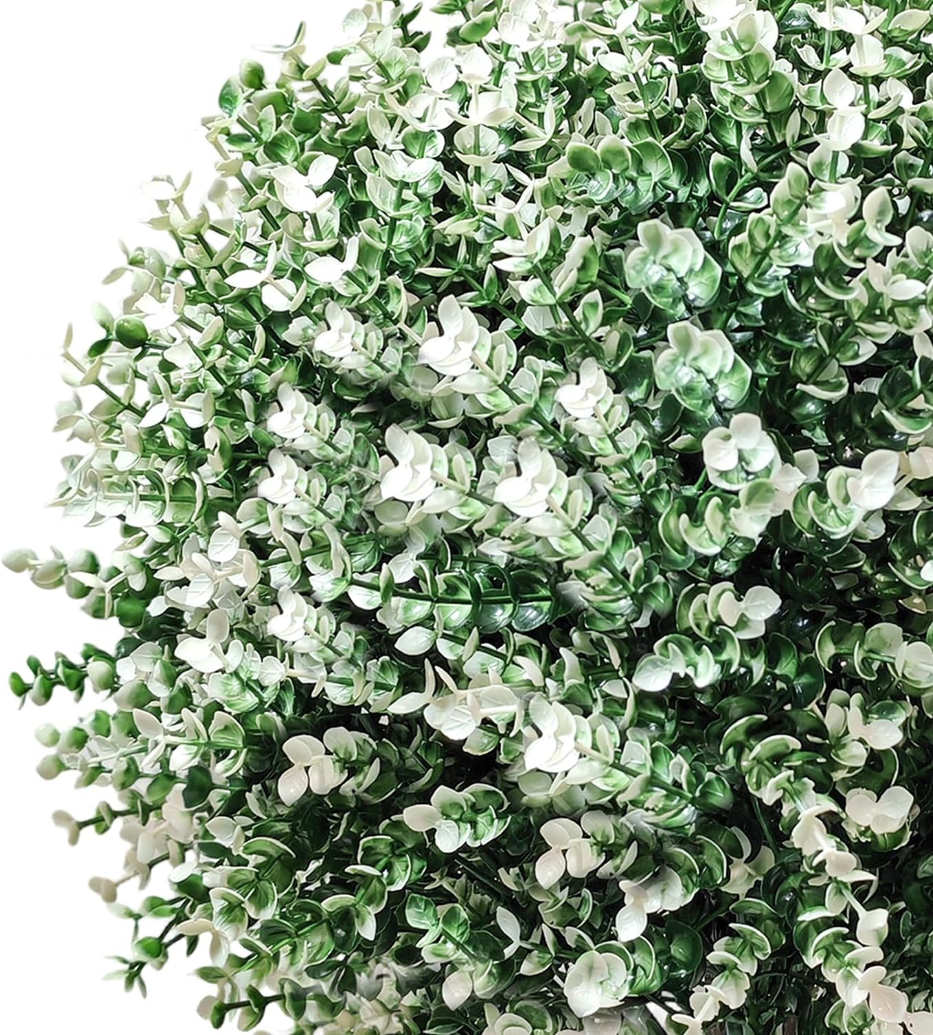 Artificial Boxwood Topiary Ball Trees, 2 Pack 24.5" Faux Plants, Bushes Shrubs Outdoor with Spike, UV-Resistant Fake Greenery for Planters, Porch, Garden, Home Office, Spring Decor – White