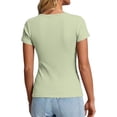 thumbnail image 3 of Dwellite Womens Summer Short Sleeve Tops V Neck Button Henley T Shirts Slim Fitted Blouses Spring Basic Tees Light Green M, 3 of 6