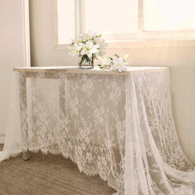 HWZWT White Lace Tablecloth 60 X 120 Inch Rectangle Vintage Embroidery Bridal Wedding Tablecloth Transparent Overlay for Rustic Outdoor Party Reception Home Decor Pure WhiteWhite Lace T