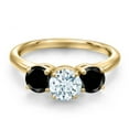 thumbnail image 3 of Gem Stone King 18K Yellow Gold Plated Silver Sky Blue Aquamarine and Black Diamond Engagement Ring for Women | 1.85 Cttw | Round 6MM | Gemstone March Birthstone | Size 5, 3 of 6