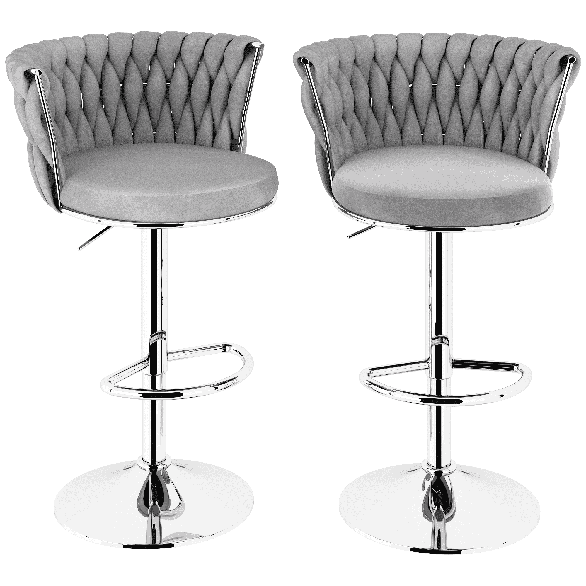 Baxluxe Gray Bar Stools Set of 2, Swivel Velvet Counter Height Bar Chairs Pub Stools, Adjustable High Stools Bar Chairs with Footrest, Island Stools Bar Height Chairs for Kitchen Island, Pub, Office