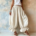 thumbnail image 2 of Lumtrix Womens Cotton Linen Wide Leg Balloon Pants Casual Cropped Ruffle Palazzo Flowy Pants with Pockets Beige L, 2 of 6