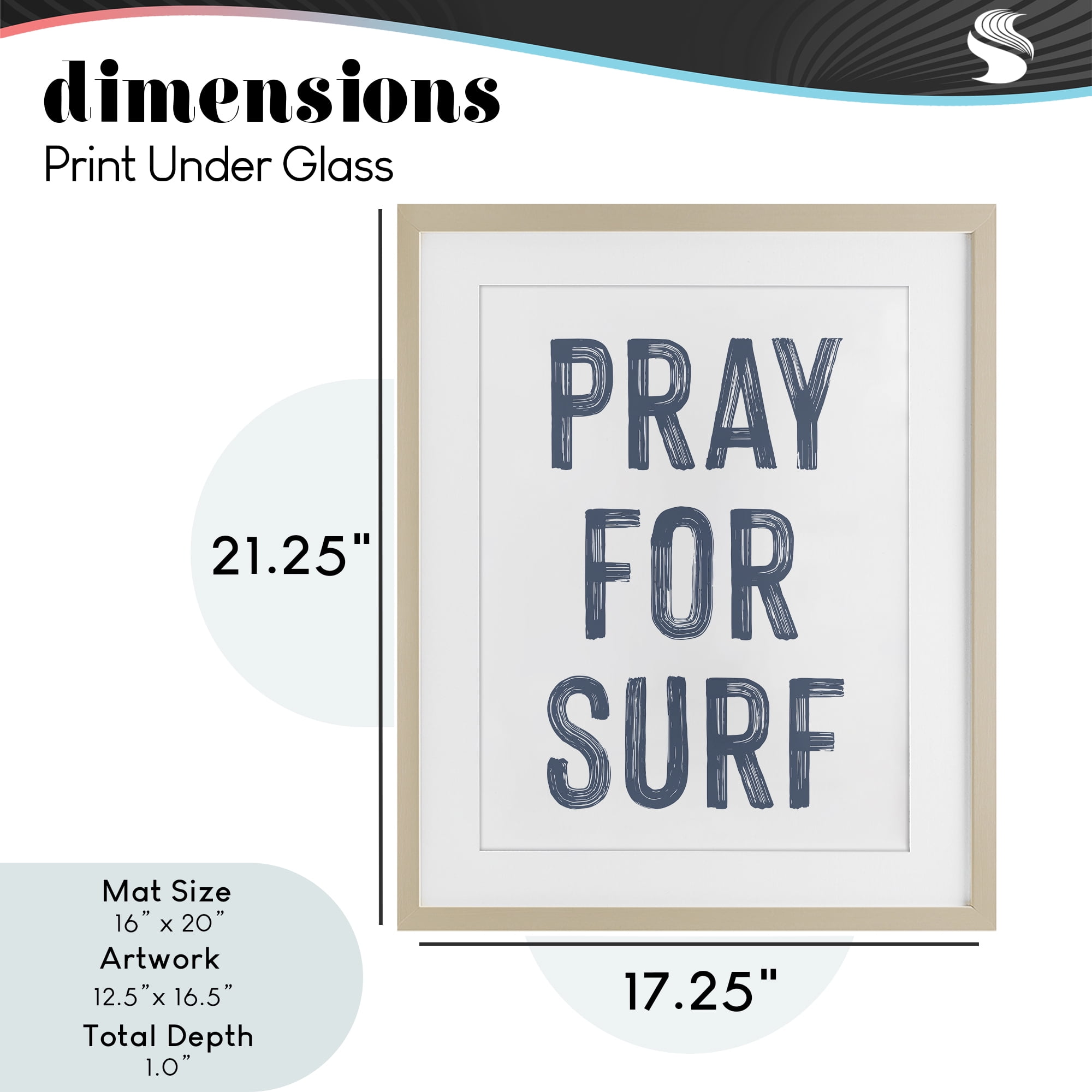 Summer Sentiment Pray For Surf Birch Framed Print Under Glass, design by Lettered and Lined