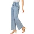 thumbnail image 4 of Allegra K Women's Casual Button Cotton Trim High Waist Wide Leg Long Jeans, 4 of 6