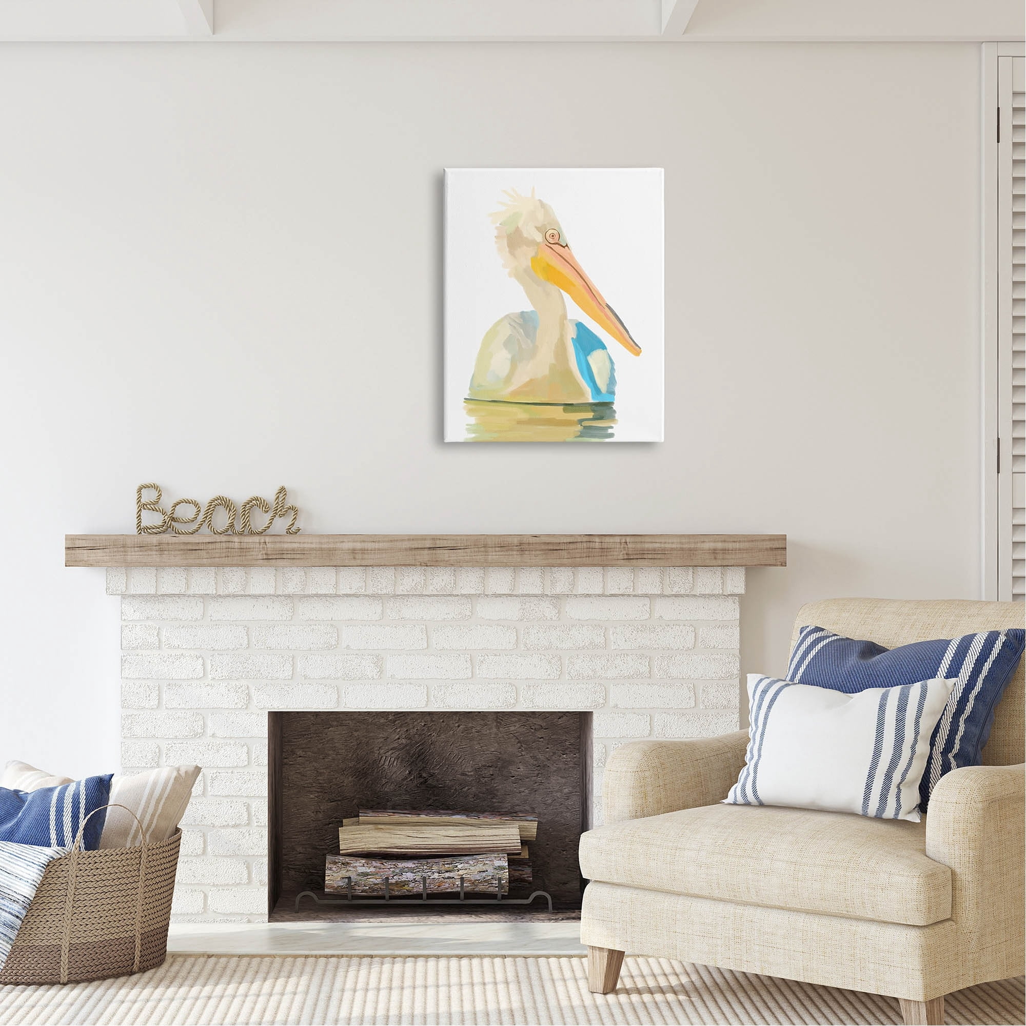 Stupell Industries Pelican Swimming Nature Portrait Coastal Painting Gallery Wrapped Canvas Print Wall Art