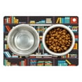 thumbnail image 1 of Bookshelf Pet Mat for Food and Water, Library Themed Cartoon with Shelves Full of Books School Study Education Print, Non-Slip Rubber Mat for Dogs and Cats, 18" X 12", by Ambesonne, 1 of 2