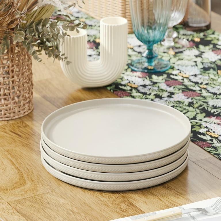 Beautiful Modern Dots Set of Stoneware Dinner Plates White by