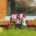 thumbnail image 6 of Costway 5 PCS Patio Rattan Furniture Set Sofa Ottoman Table Cushioned Yard Red, 6 of 12