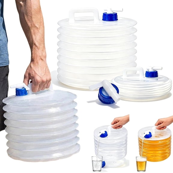 Collapsible Water Container with Spigot, 4 Gallon Portable Water Jug, Foldable Camping Water Carrier with Handle & Spout, Leakproof for Outdoor, Camping, Emergency