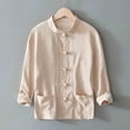 thumbnail image 5 of ROHUUQUE Men's Cotton Linen Shirts Stand Collar Long Sleeve Solid Frog Button Pocket Loose Casual Tops Daily Outdoor, 5 of 9