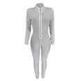 thumbnail image 6 of SMihono Bubble Texture Workout Jumpsuit for Women Zip Up Stand Collar Bodycon Romper Fashion Sexy One Piece Long Bodysuit White 4, 6 of 6
