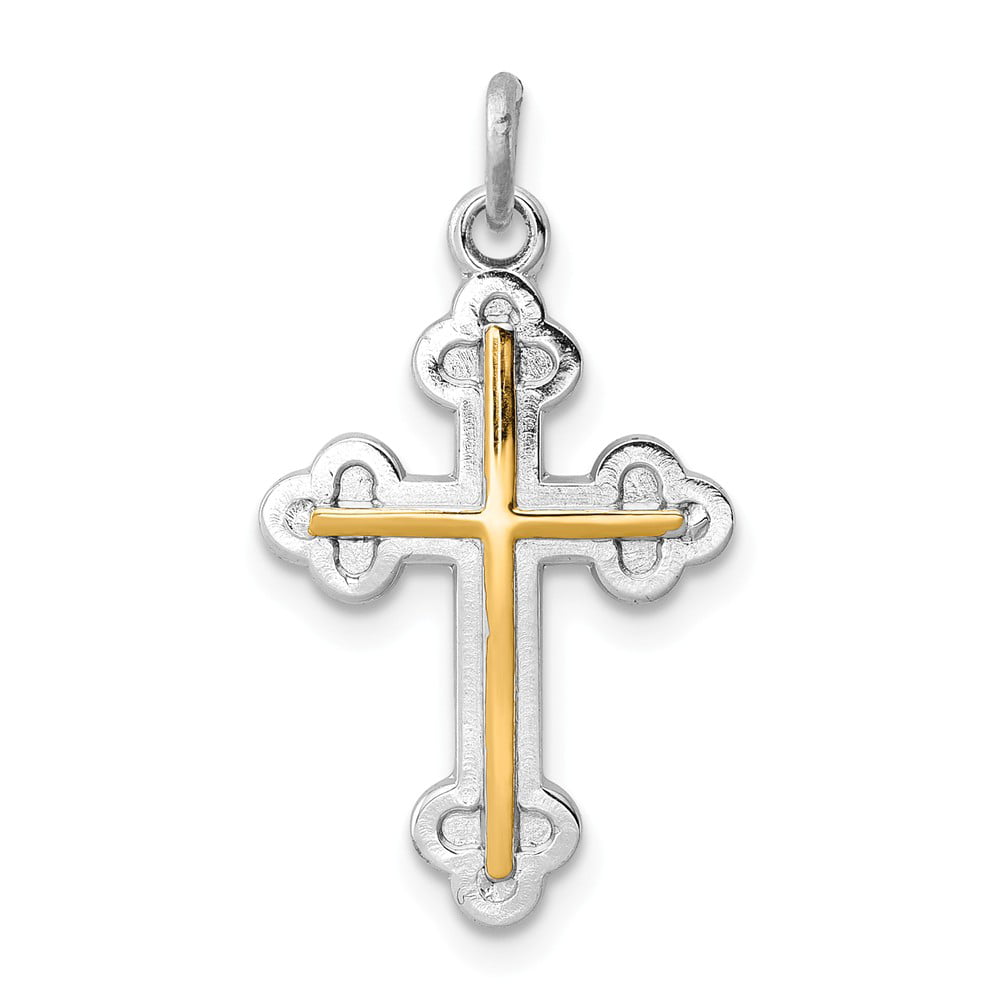 925 Sterling Silver and 18k Gold-plated Cross Charm Pendant - 24mm x 14mm