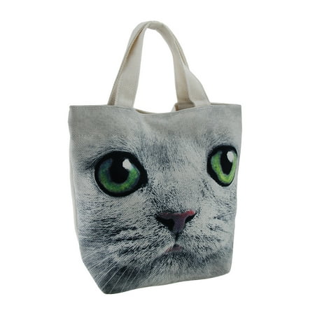 The North Face Lined Shoulder Bag - Up Close and Personal Green Eyed Cat Face Lined Mini Canvas Tote Bag