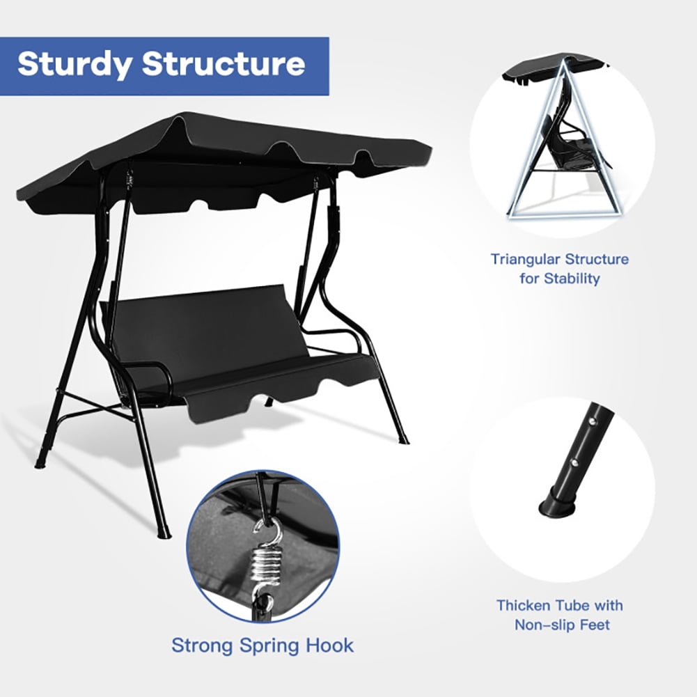 Aimee Lii 3 Seats Patio Canopy Swing, Swing Chair Outdoor, Black Aimee Lii 3 Seats Patio Canopy Swing, Swing Chair Outdoor, Black