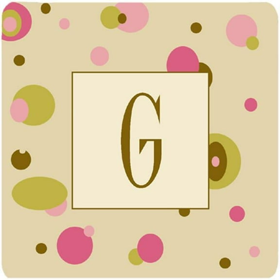 Monogram - Tan Dots Foam Coasters Initial Letter G, Set Of 4