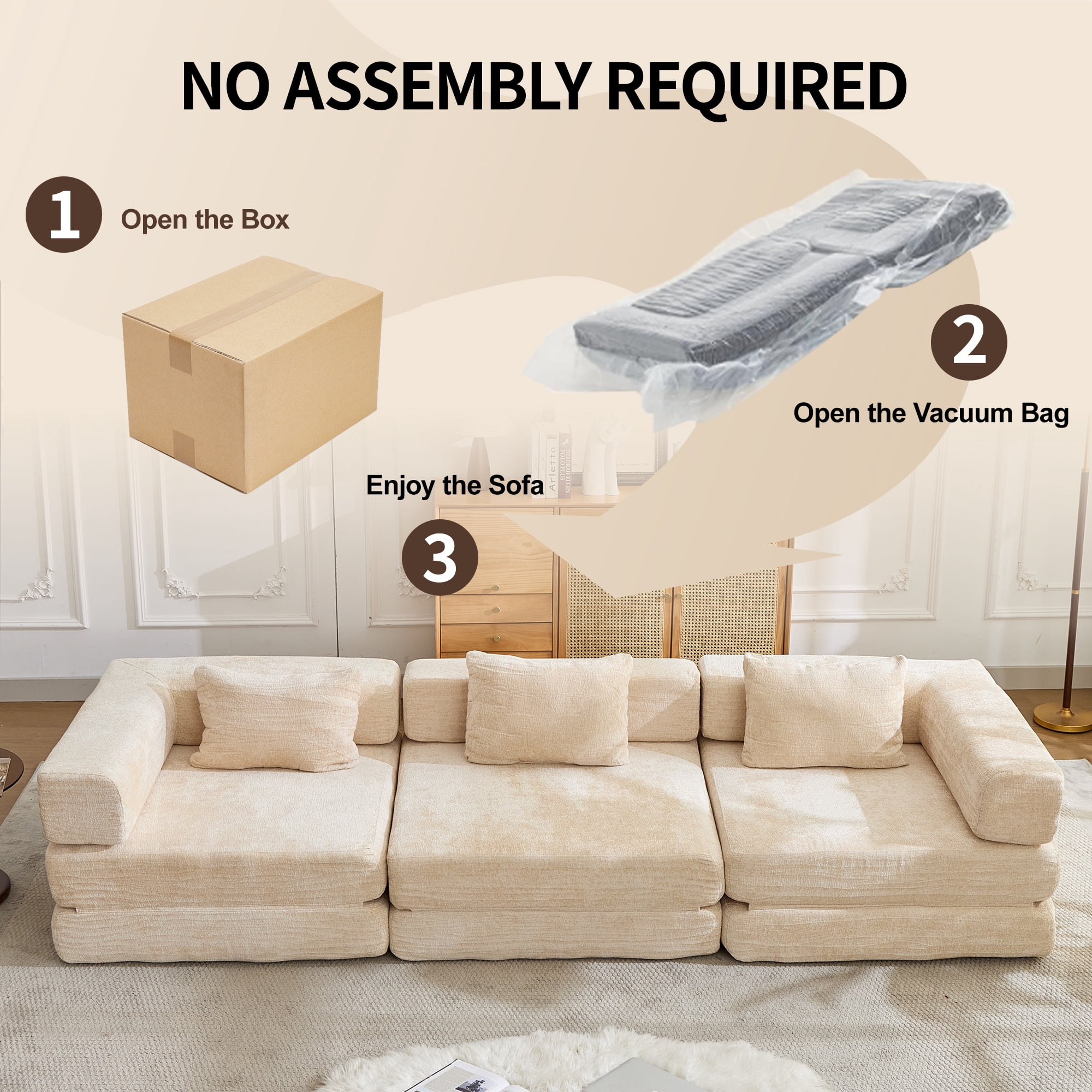 Miniyam Folding Sofa Bed, Convertible Sleeper Chair with Pillow Foldable Mattress with Back Support, Beige