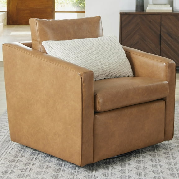 Better Homes & Gardens Steele Swivel Accent Chair, Camel Faux Leather