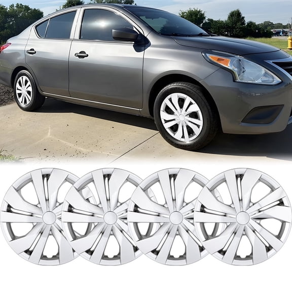 4PCS/Set 15" Steel Wheel Hubcaps Compatible with 2007-2025 Nissan Versa,2007-2019 Versa Sedan,2007-2012 Versa Hatchback,2014-2019 Versa Note,Snap-on Installation,Chrome