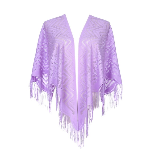 Chales y envolturas INSPIRE CHIC para vestidos de noche, bufandas triangulares de encaje con flecos para fiestas formales de boda 70.9"x27.6" púrpura claro