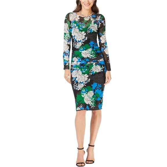 I-N-C Womens Ruched Mesh Midi Dress, Multicoloured, Small