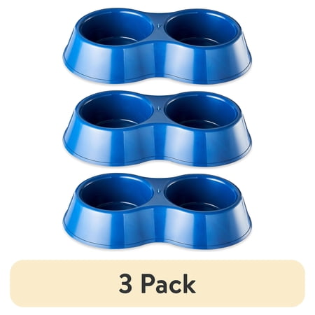 (3 pack) Vibrant Life Medium 6.25-Cup Double Diner Pet Bowl, Blue