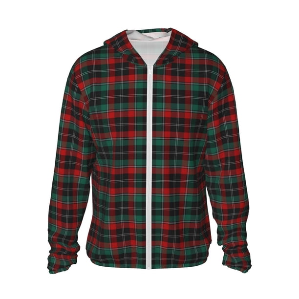 Fotbe Tartan Plaid Chaqueta con Protección Solar UPF 50+ para Hombre y Mujer, Camisa con Capucha y Bolsillos-XX-Large