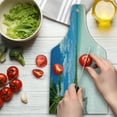 thumbnail image 3 of Beach Cutting Board, Tropical Exotic Seashore with Palm Trees and Clear Sky Island Nature Summertime, Tempered Glass Cutting and Serving Board, Wine Bottle Shape, Blue White Green, by Ambesonne, 3 of 5