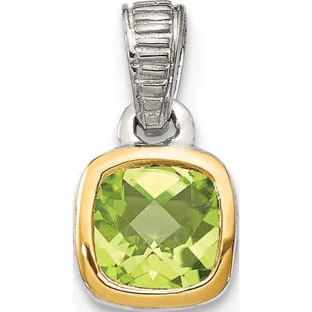 14K/Silver Two-Tone Sterling Silver With 14K Accent Peridot Pendant (11.71 X 6.5) Made In Thailand qtc1718