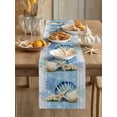 thumbnail image 3 of Summer Ocean Seashell Table Runner, Blue Sea Shell Starfish Coral Linen Cotton Linen Kitchen Table Decoration Washable Dining Tabletop Runners for Home Party Decor 13x60 Inches, 3 of 9