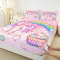 thumbnail image 3 of Feelyou Kawaii Unicorn Full Size Sheets for Girls, Cartoon Star Rainbow Bed Sheets, Princess Pink Sheet Sets, Cute Cupcake Bedroom Decor, 3 of 7