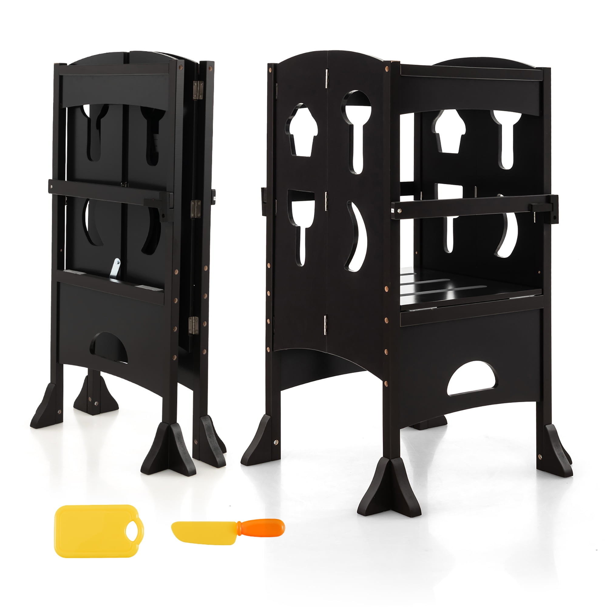 Costway Folding Kitchen Kids Step Ladder Stool Wooden Toddler Safety Tower Helper Coffee Walmart