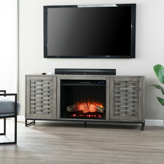 SEI Furniture Akehurst Touch Screen Electric Fireplace with Media Storage 58 x 26.75 Freestanding Indoor Electric Fireplaces