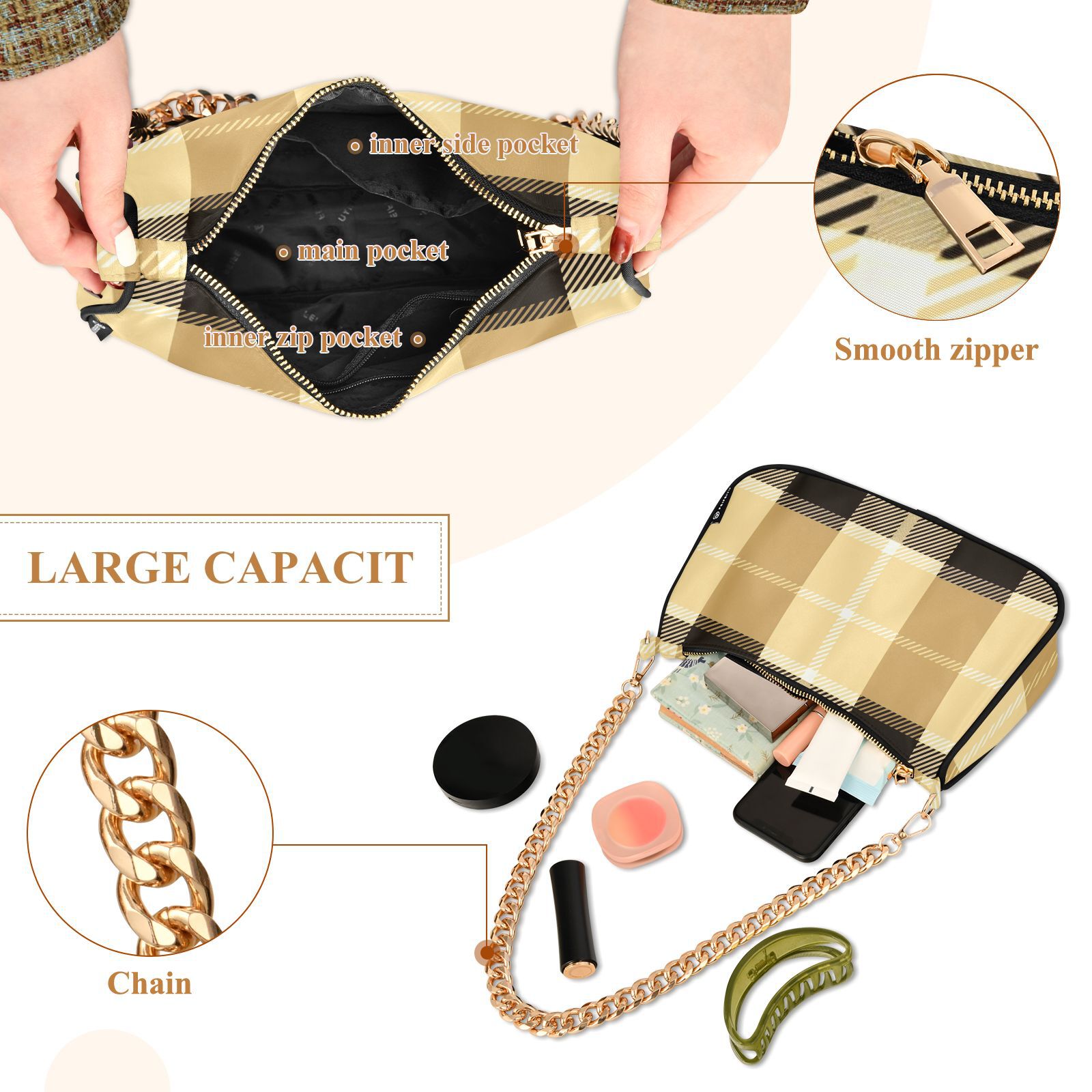 Yellow LatticeWomen Small Shoulder Bag Crossbody Tote Hobo Bags Purse Clutch Handbags with Chain Strap for Women
