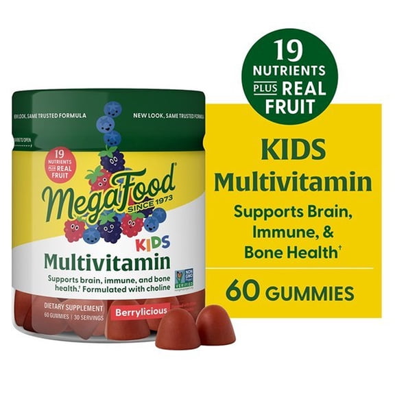 MegaFood Kids Multivitamin Gummies - Zinc, Choline & Vitamins C & D - Age 4  - 30 Servings