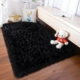 thumbnail image 5 of YJ.GWL Fluffy Faux Sheepskin Plush Area Rug Soft Fuzzy Rugs Floor Carpet for Bedroom Living Room, 3'x 5',Black, 5 of 7