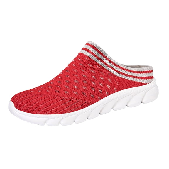 YLYL Women Knit Mules Chunky Heel Slip on Arch Support Breathable Mesh Comfortable Casual Walking Shoes