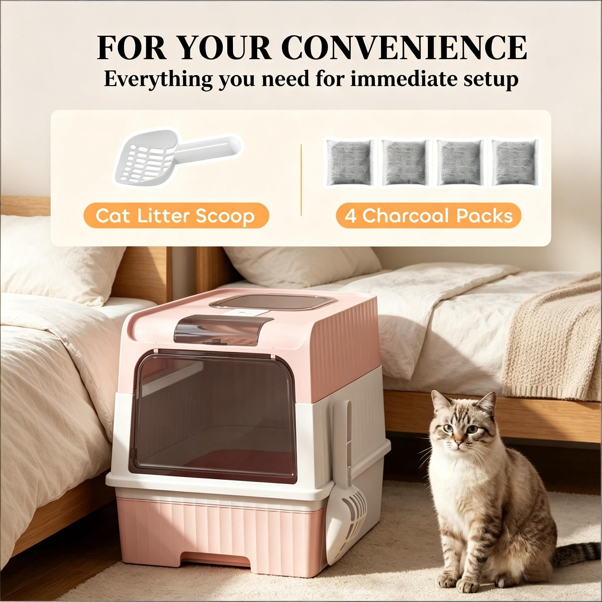 CQSXDA Fully Enclosed Compact Cat Litter Box for Effortless Clean Up - Ideal Pet Litter Solution for Small Spaces