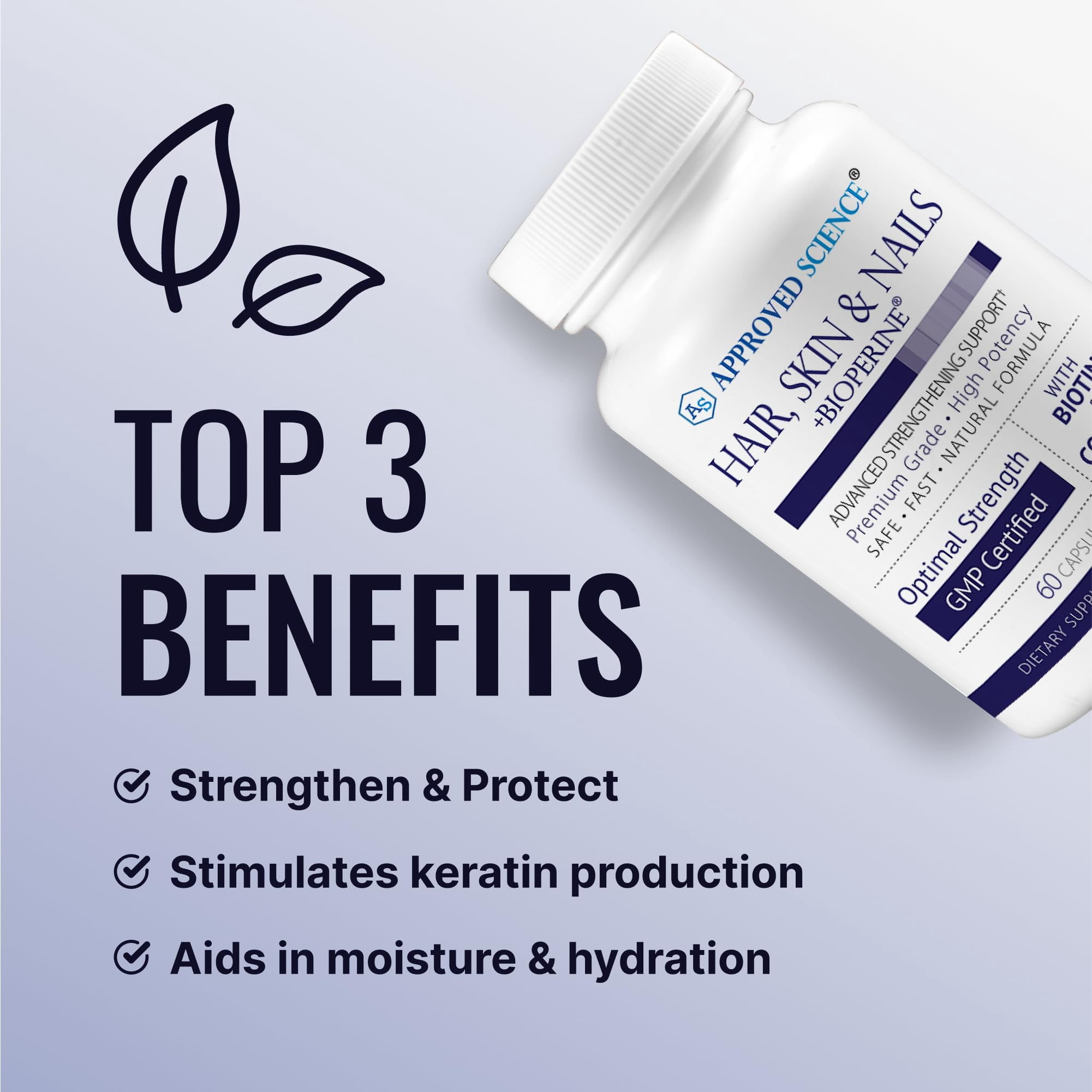 Approved Science Hair, Skin and Nails - Support Supplement - Biotin, Collagen, Vitamin B Complex, Silica, BioPerine - 60 Capsules - 1 Month Supply