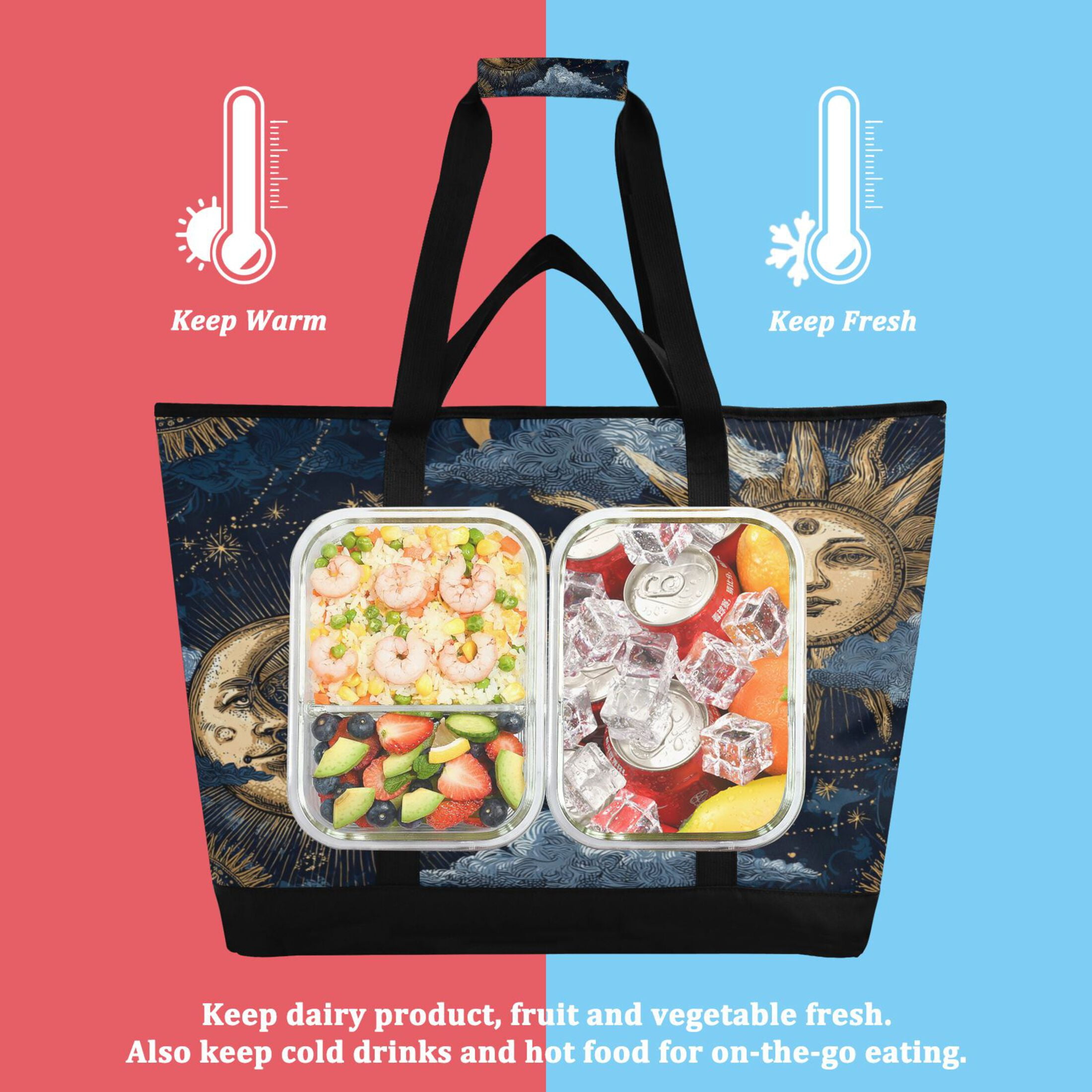 Large Hand-held Ice Pack Picnic Bag Insulation and Refrigeration Suitable for Shopping Picnics and Camping Golden Sun