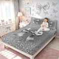 thumbnail image 3 of Meiyoeat Fashion Princess Bow Diamond Full Size Sheets for Men Women, Glitter Print Ribbon Bed Sheets, Silver White, 4pcs, 3 of 5