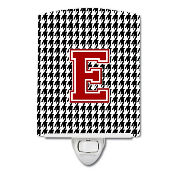Letter E Monogram - Houndstooth Black Ceramic Night Light